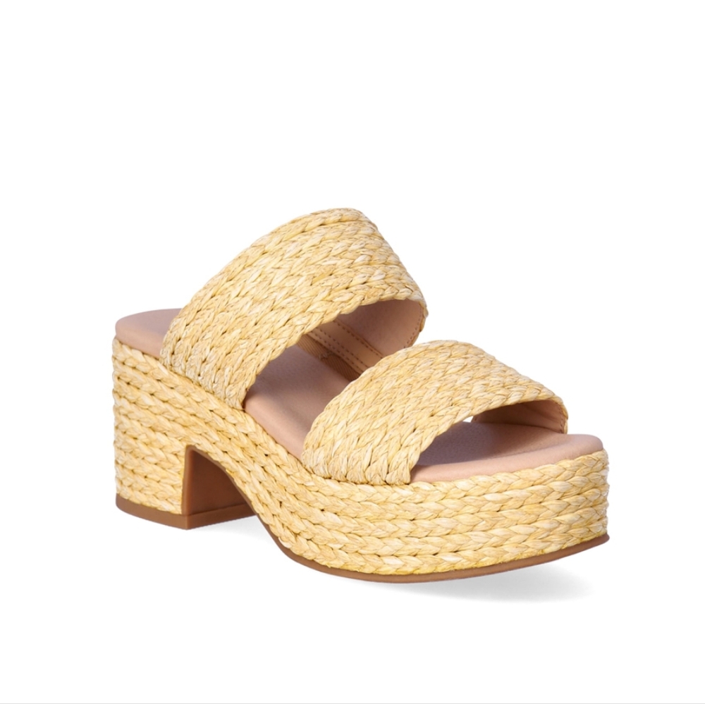 No Boundaries Women's Double Band Platform Sandals - Raffia 8 New not in box